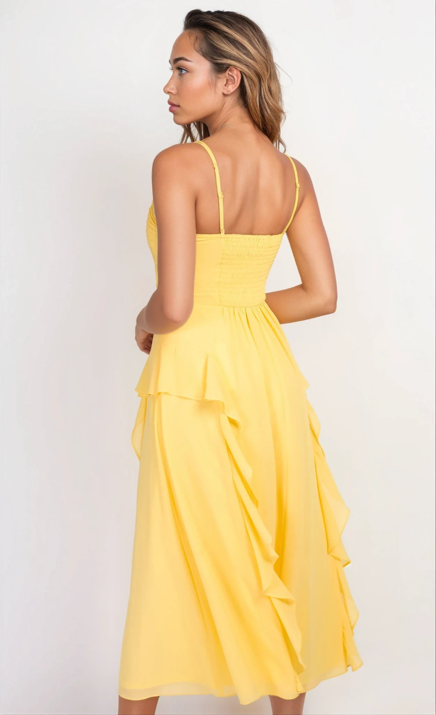 Yellow Chiffon Frill Midaxi Dress
