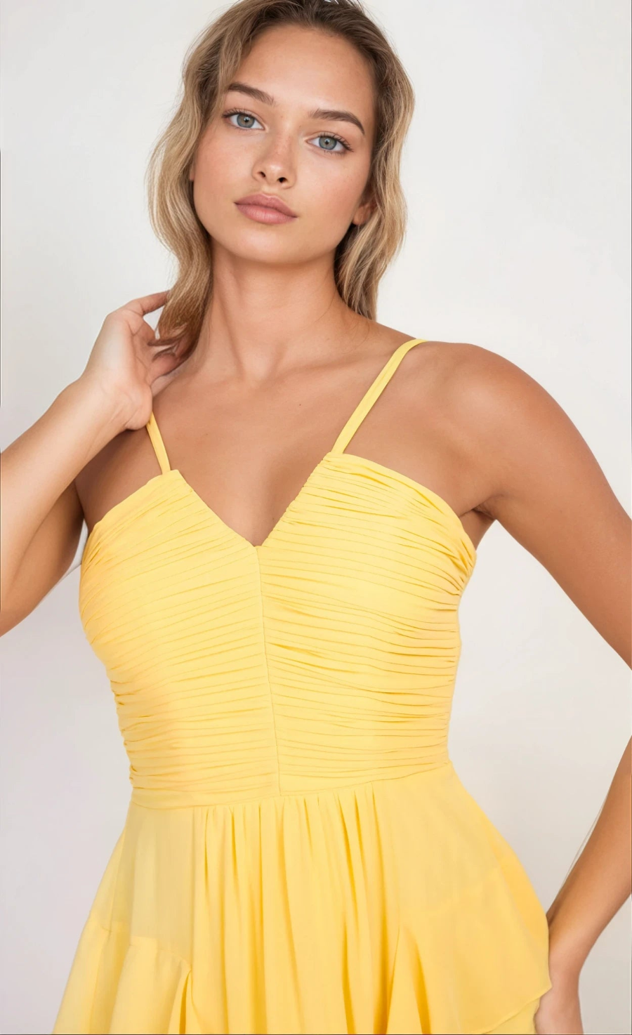 Yellow Chiffon Frill Midaxi Dress