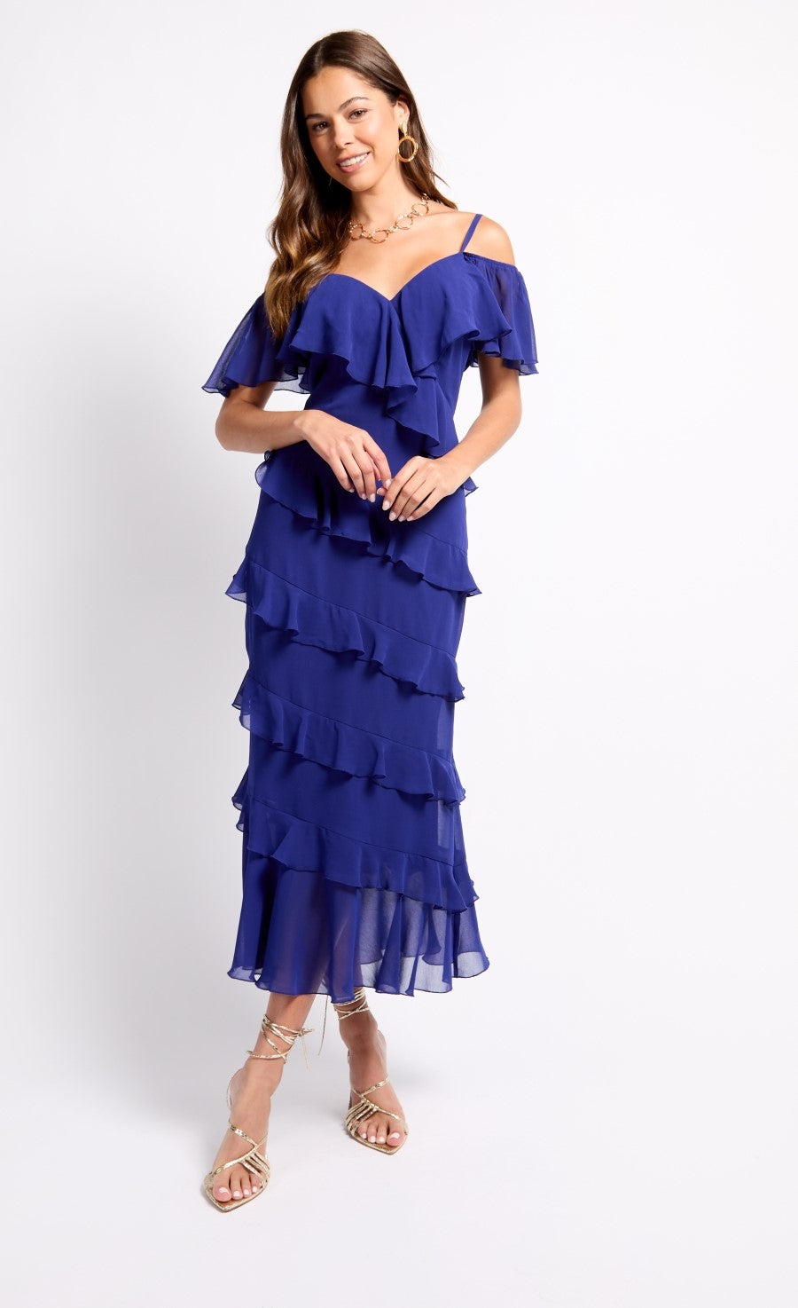 Cobalt Frill Cold Shoulder Midaxi Dress