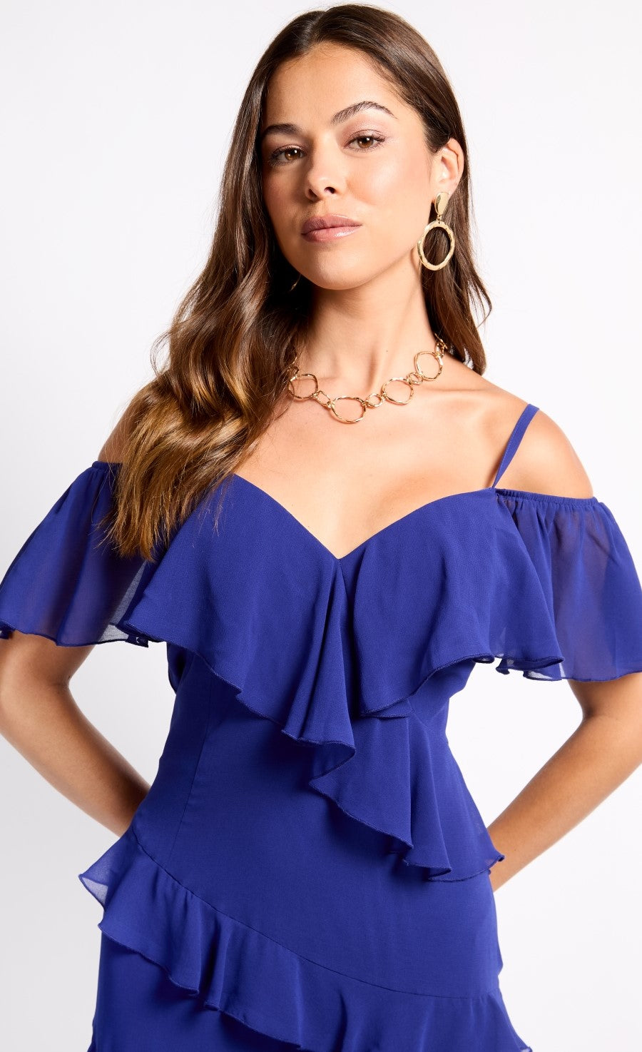 Cobalt Frill Cold Shoulder Midaxi Dress