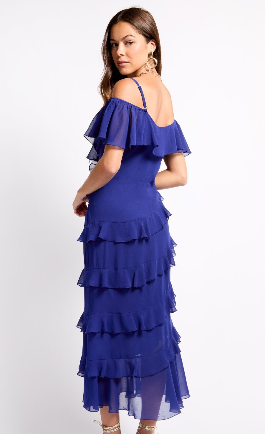 Cobalt Frill Cold Shoulder Midaxi Dress
