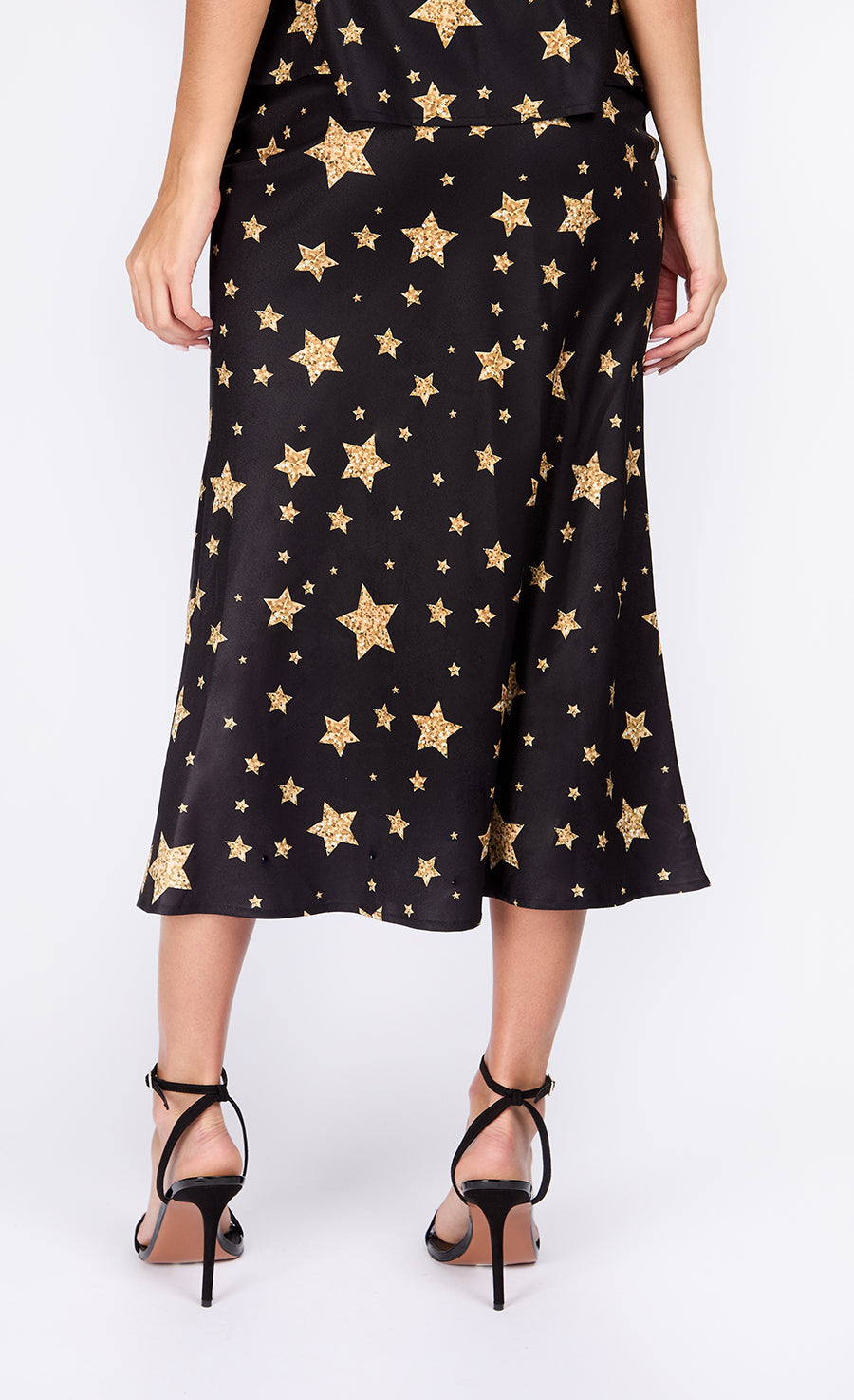 Star Print Satin Midi Skirt