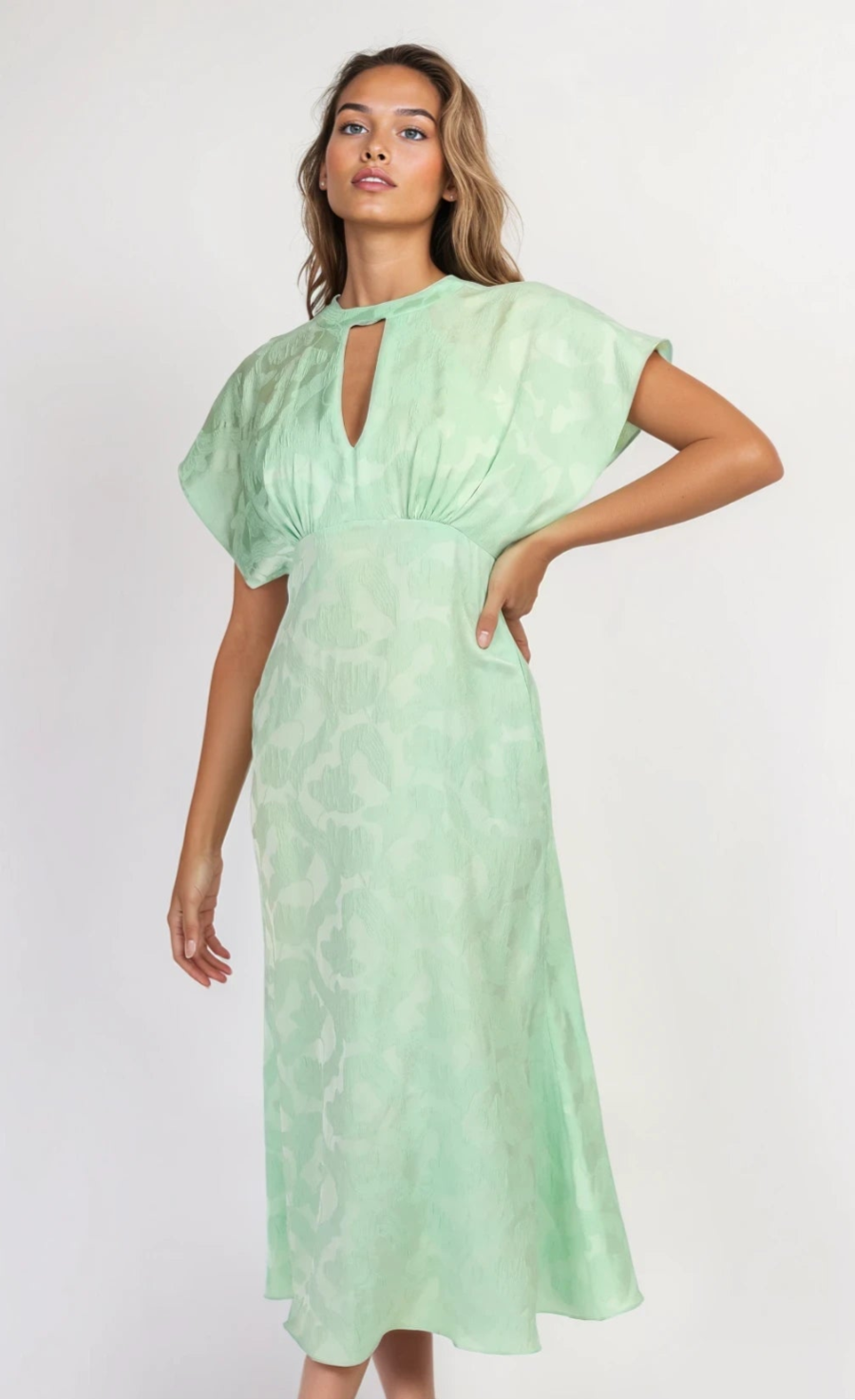 Sage Floral Jacquard Midaxi Dress