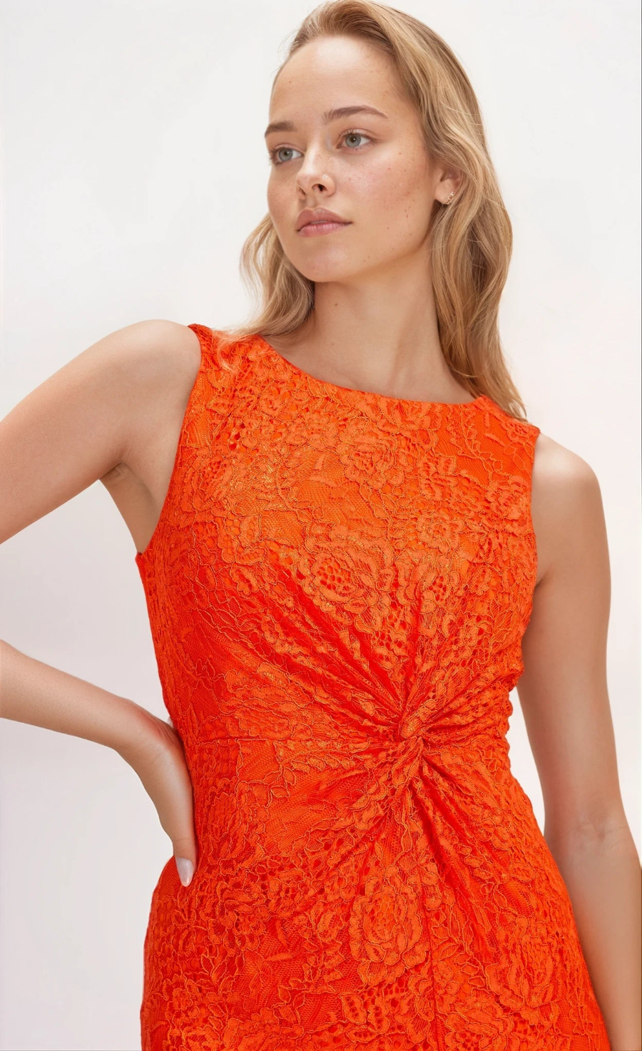 Tomato Lace Twist Detail Midaxi Dress