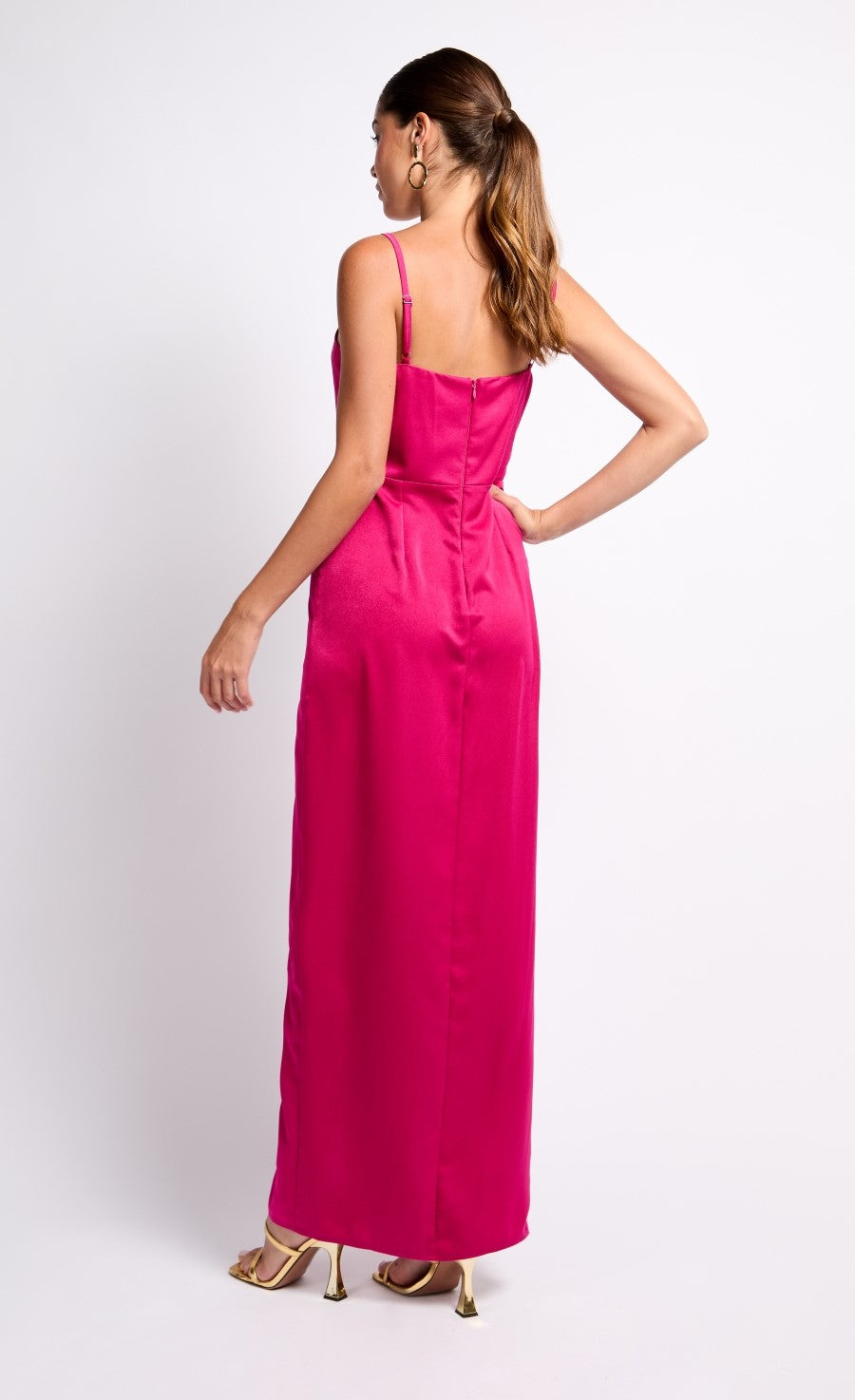 Pink Satin Mock Wrap Maxi Dress