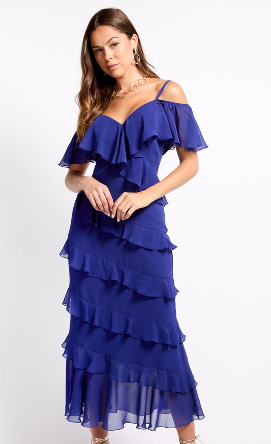 Cobalt Frill Cold Shoulder Midaxi Dress