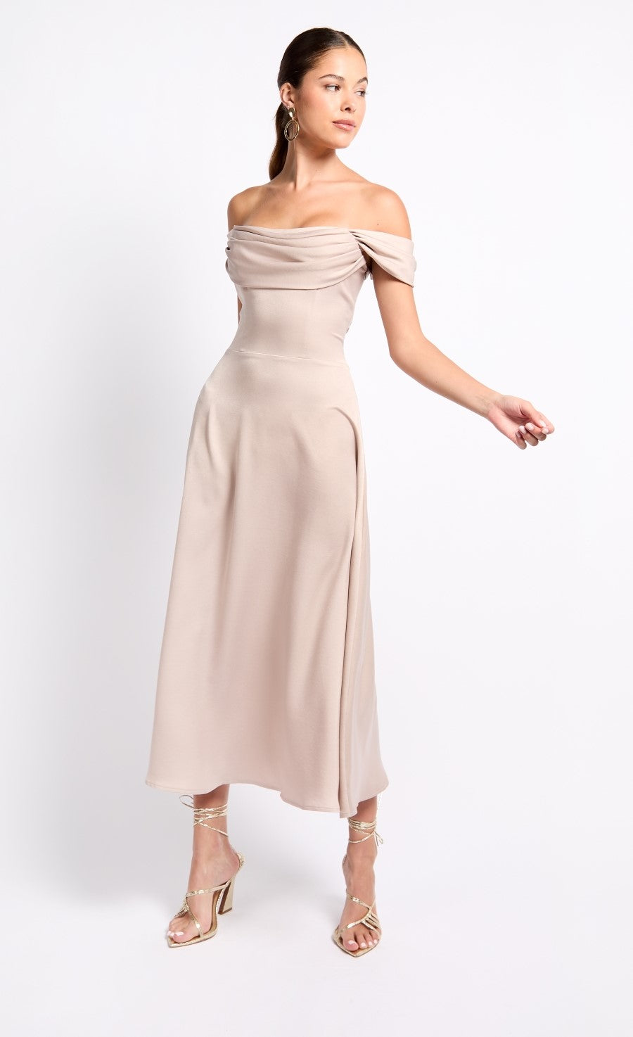 Oyster Draped Bardot Midaxi Dress