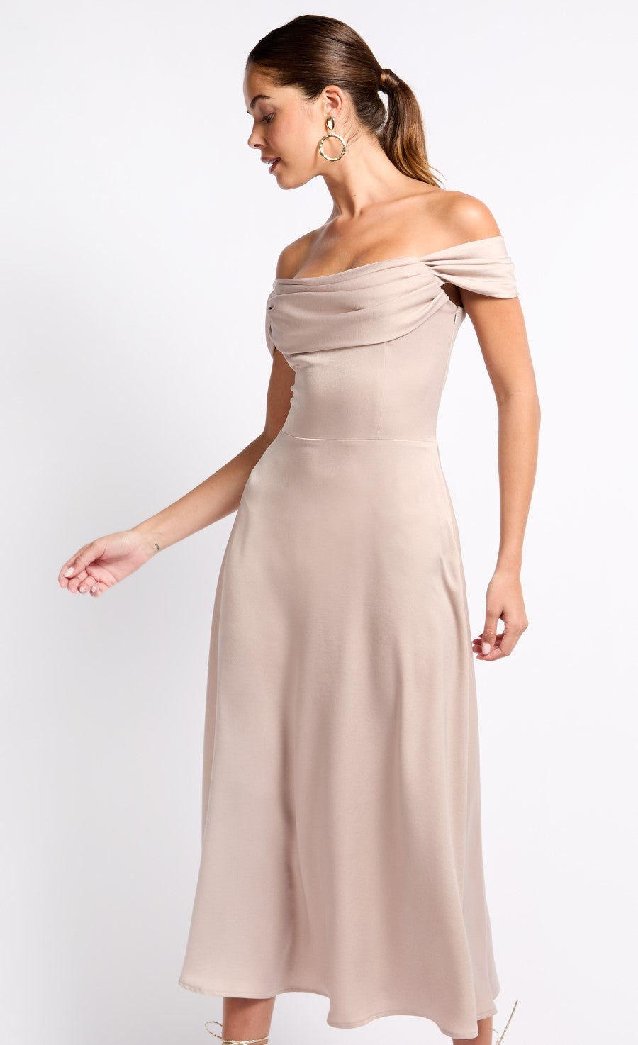 Oyster Draped Bardot Midaxi Dress