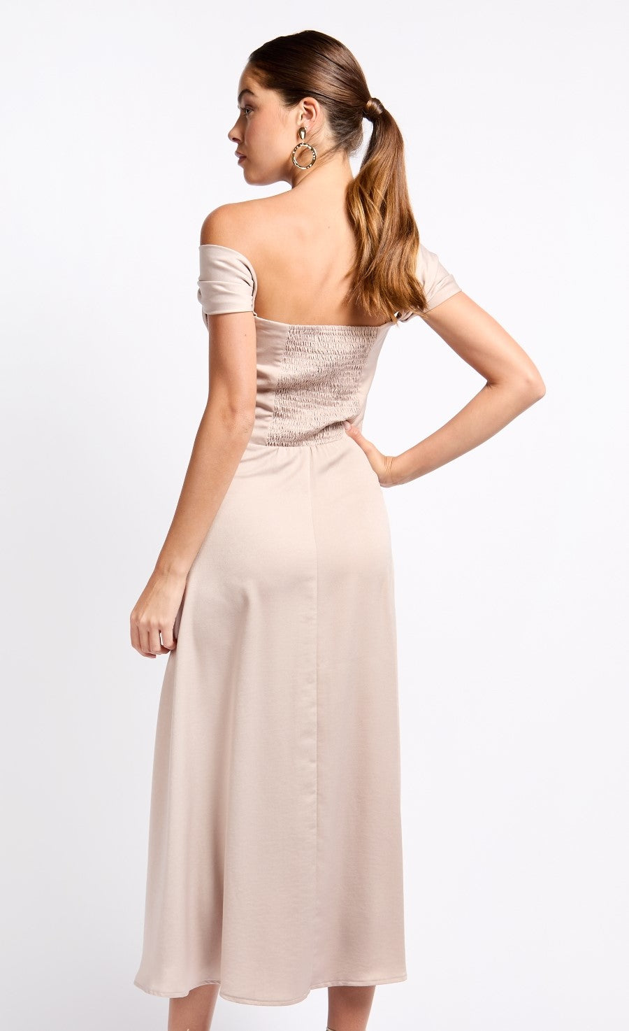 Oyster Draped Bardot Midaxi Dress