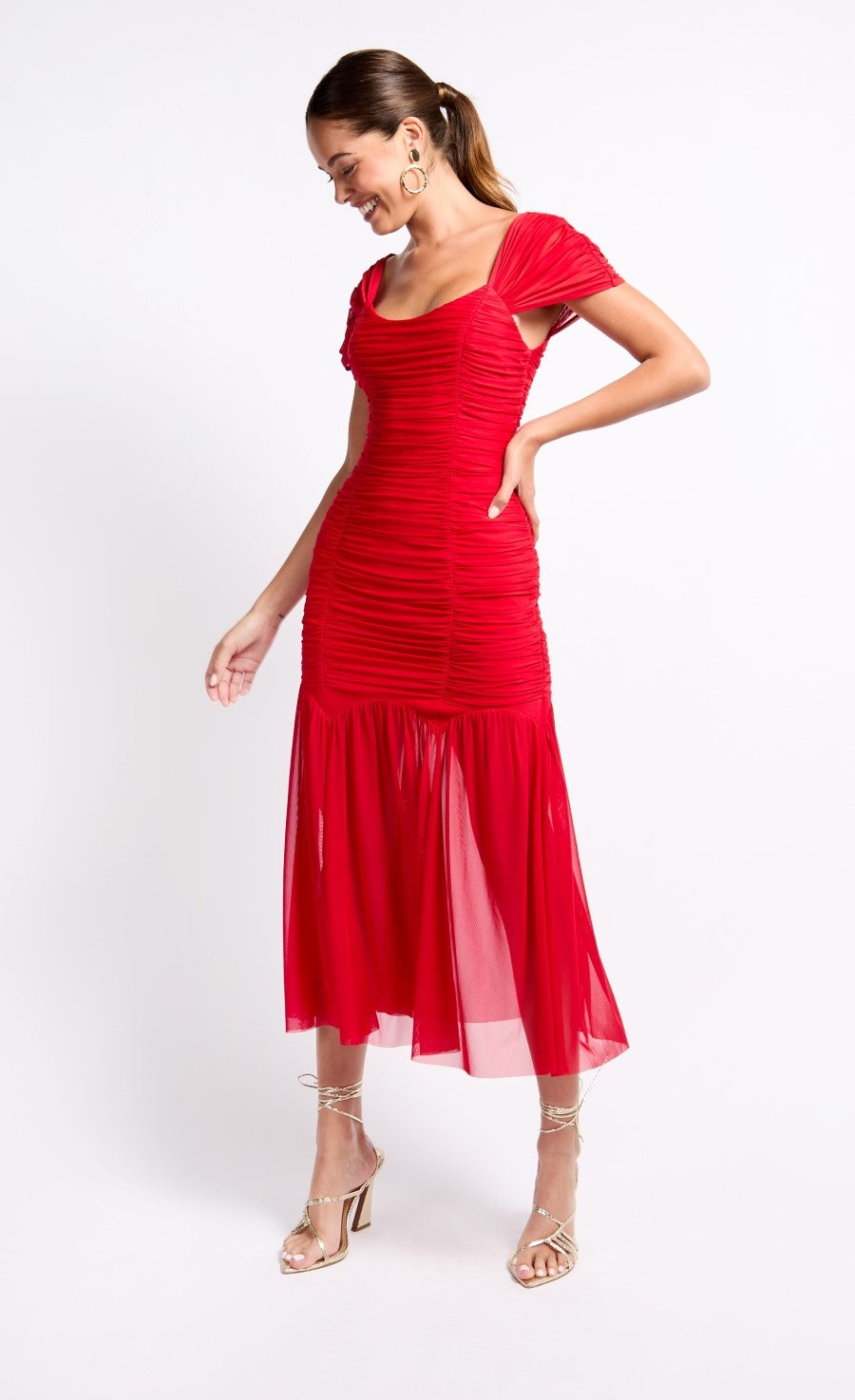 Red Ruched Midaxi Dress