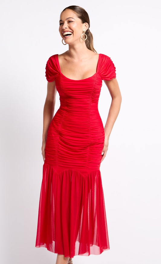 Red Ruched Midaxi Dress