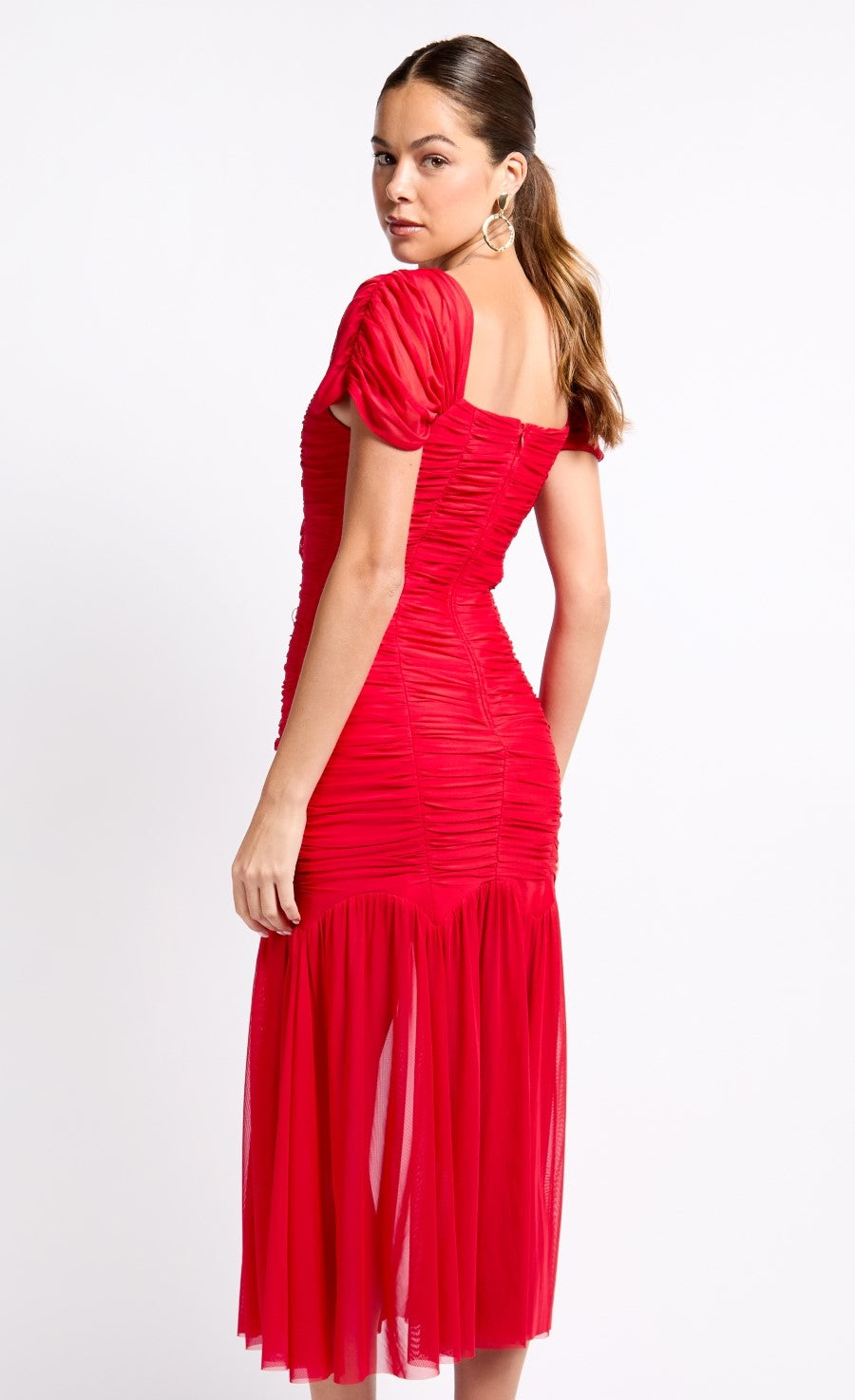 Red Ruched Midaxi Dress