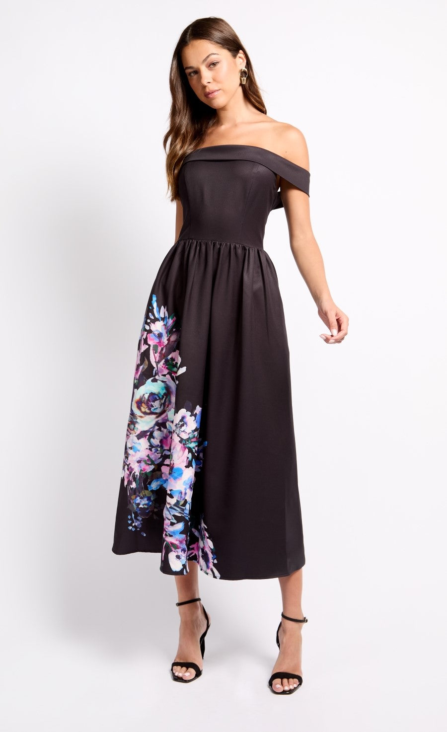 Black Placement Print Midaxi Dress