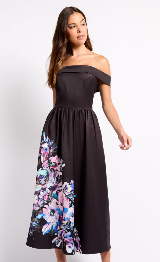 Black Placement Print Midaxi Dress