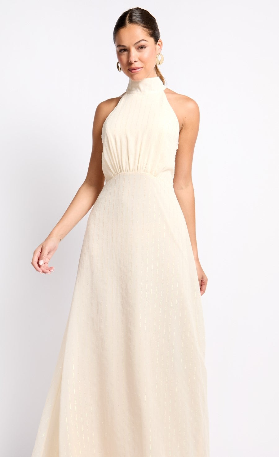 Cream Texture Tie Detail Maxi Dress