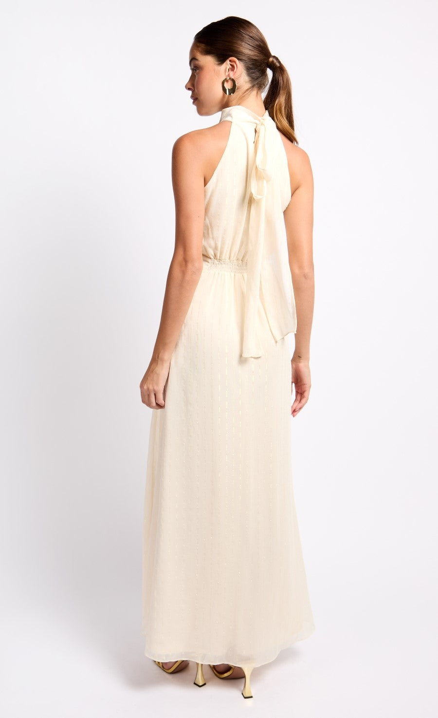 Cream Texture Tie Detail Maxi Dress