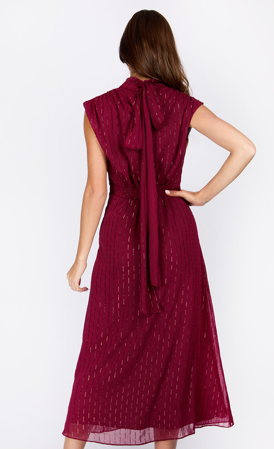 Red Tie Neck Midaxi Dress