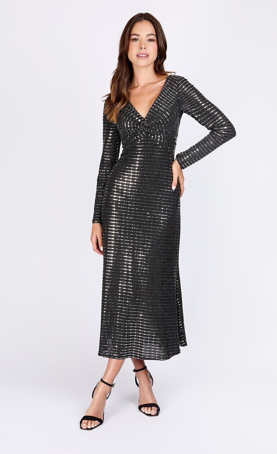 Black Foil Midaxi Dress