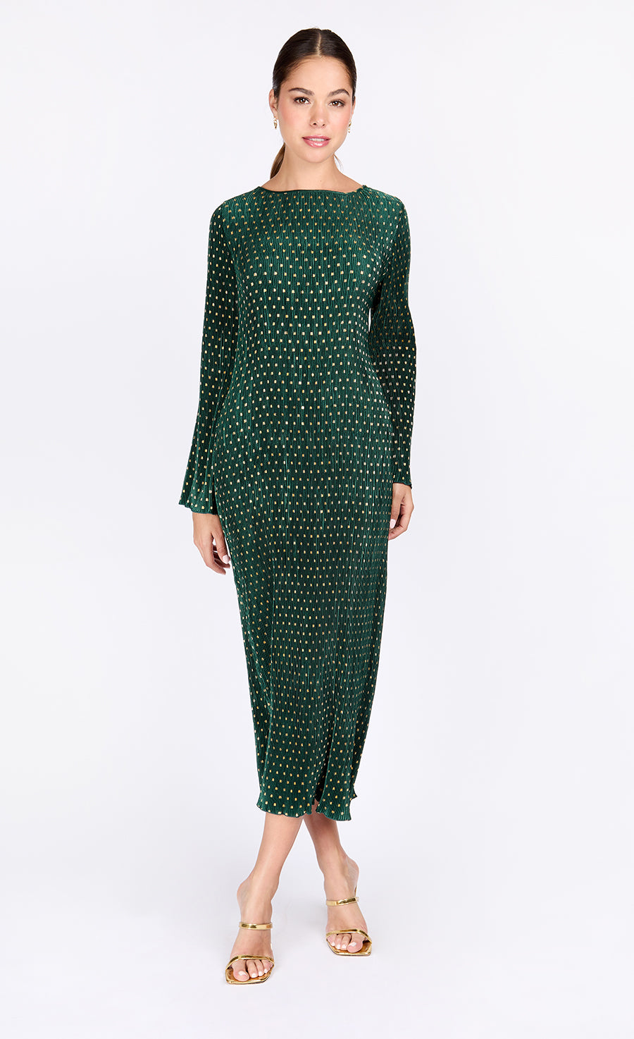 Green Foil Plisse Midaxi Dress