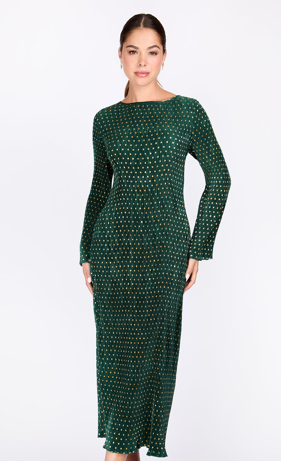 Green Foil Plisse Midaxi Dress