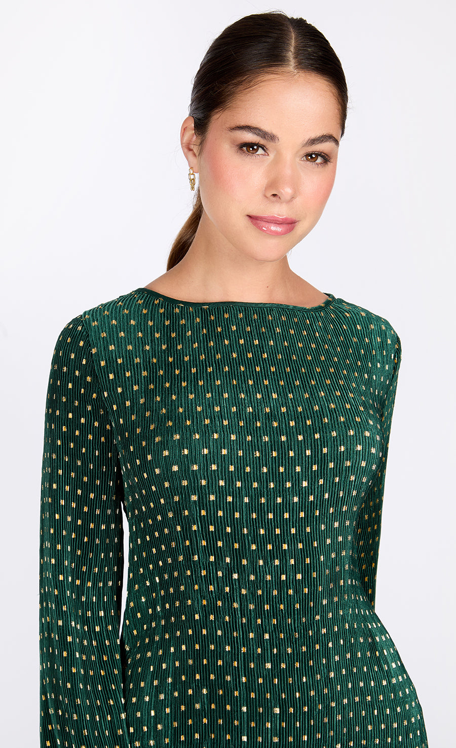 Green Foil Plisse Midaxi Dress