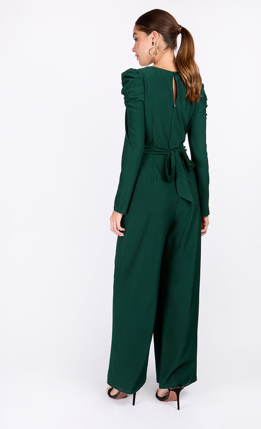 Green Crossover Tie Jumpsuit