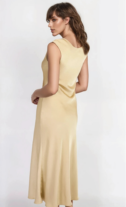 Champagne Satin Scoop Midaxi Dress