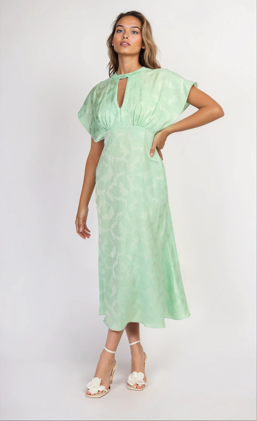 Sage Floral Jacquard Midaxi Dress