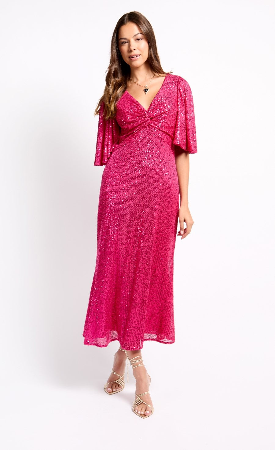 Pink Sequin Knot Detail Midaxi Dress