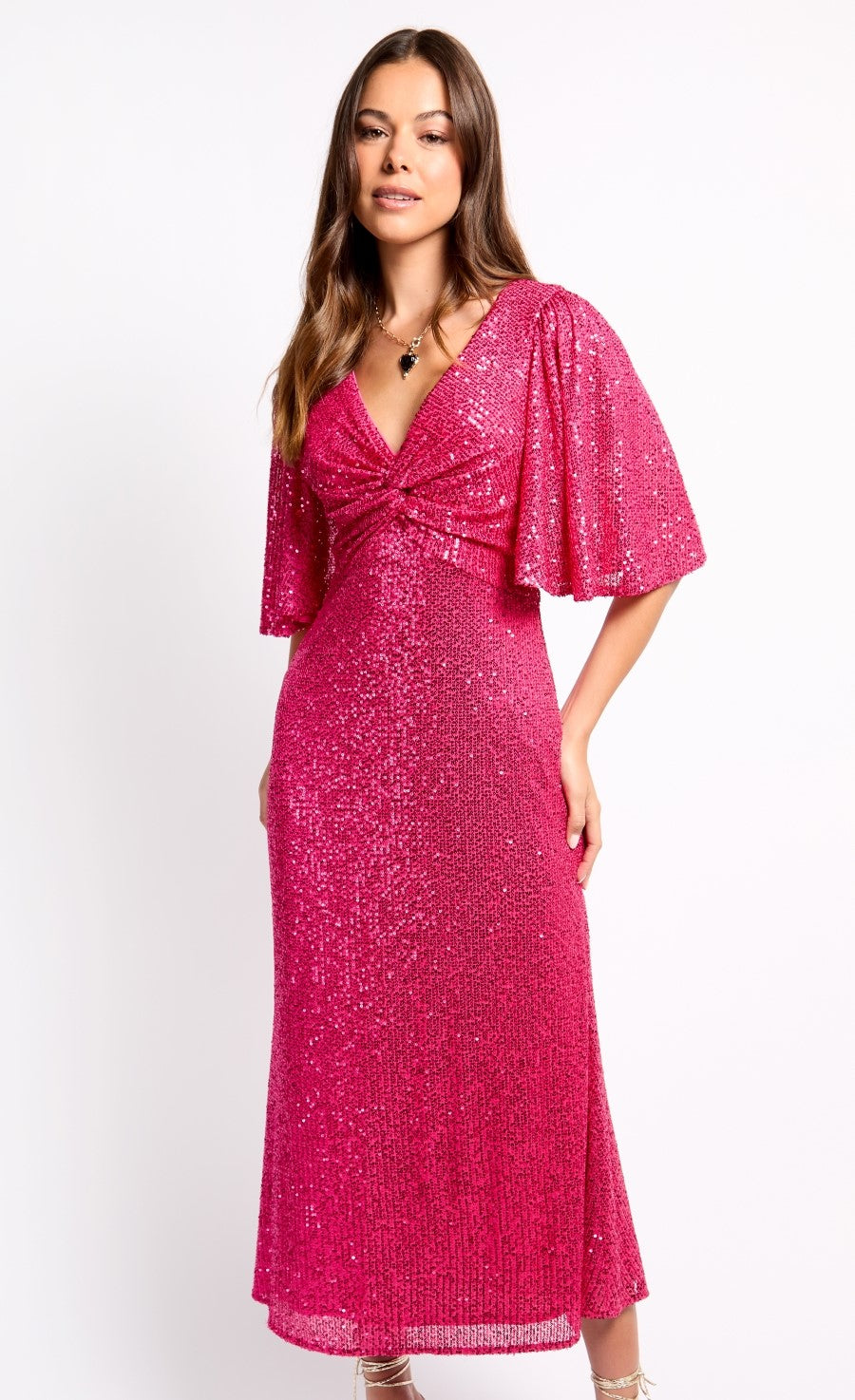 Pink Sequin Knot Detail Midaxi Dress