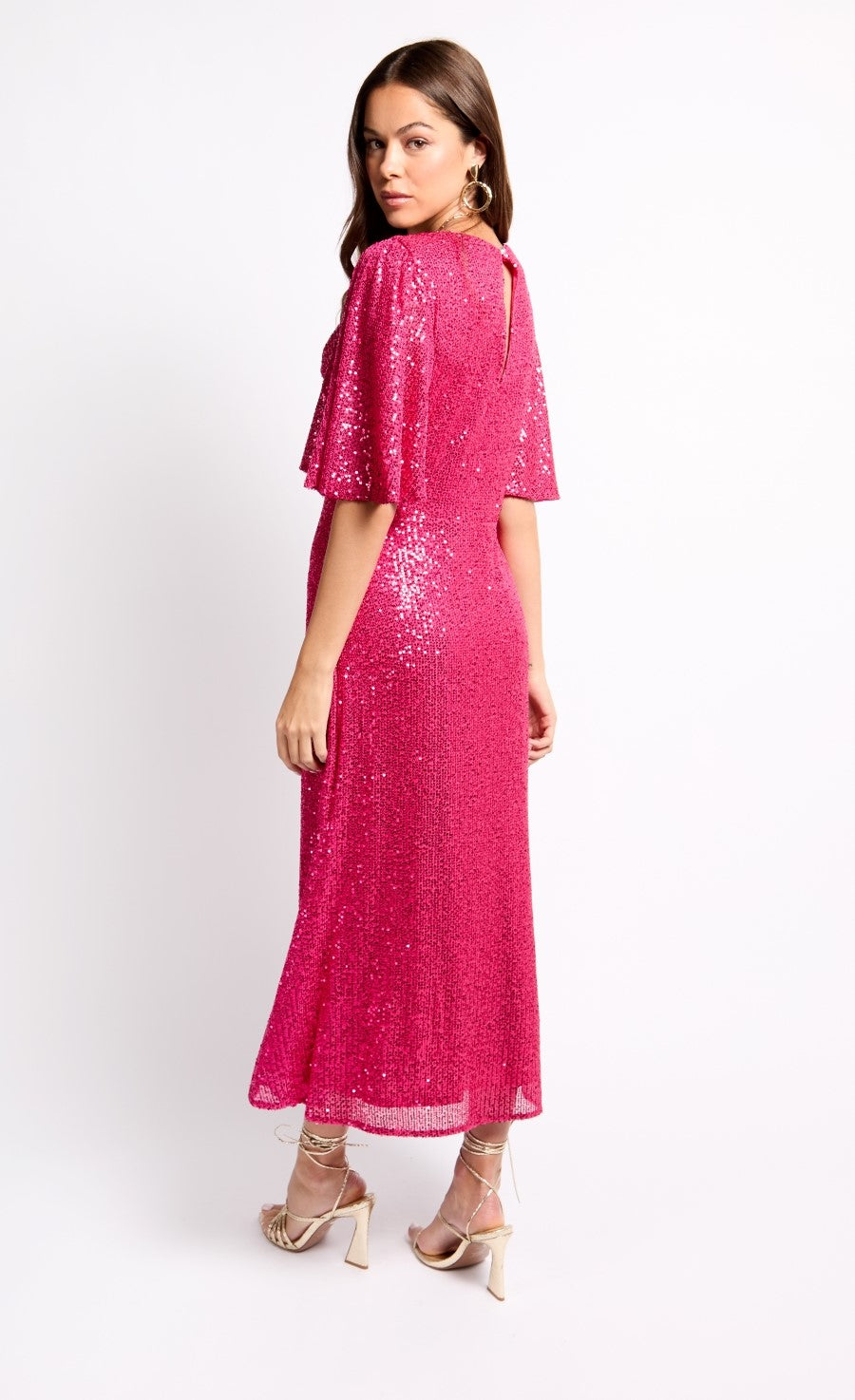 Pink Sequin Knot Detail Midaxi Dress