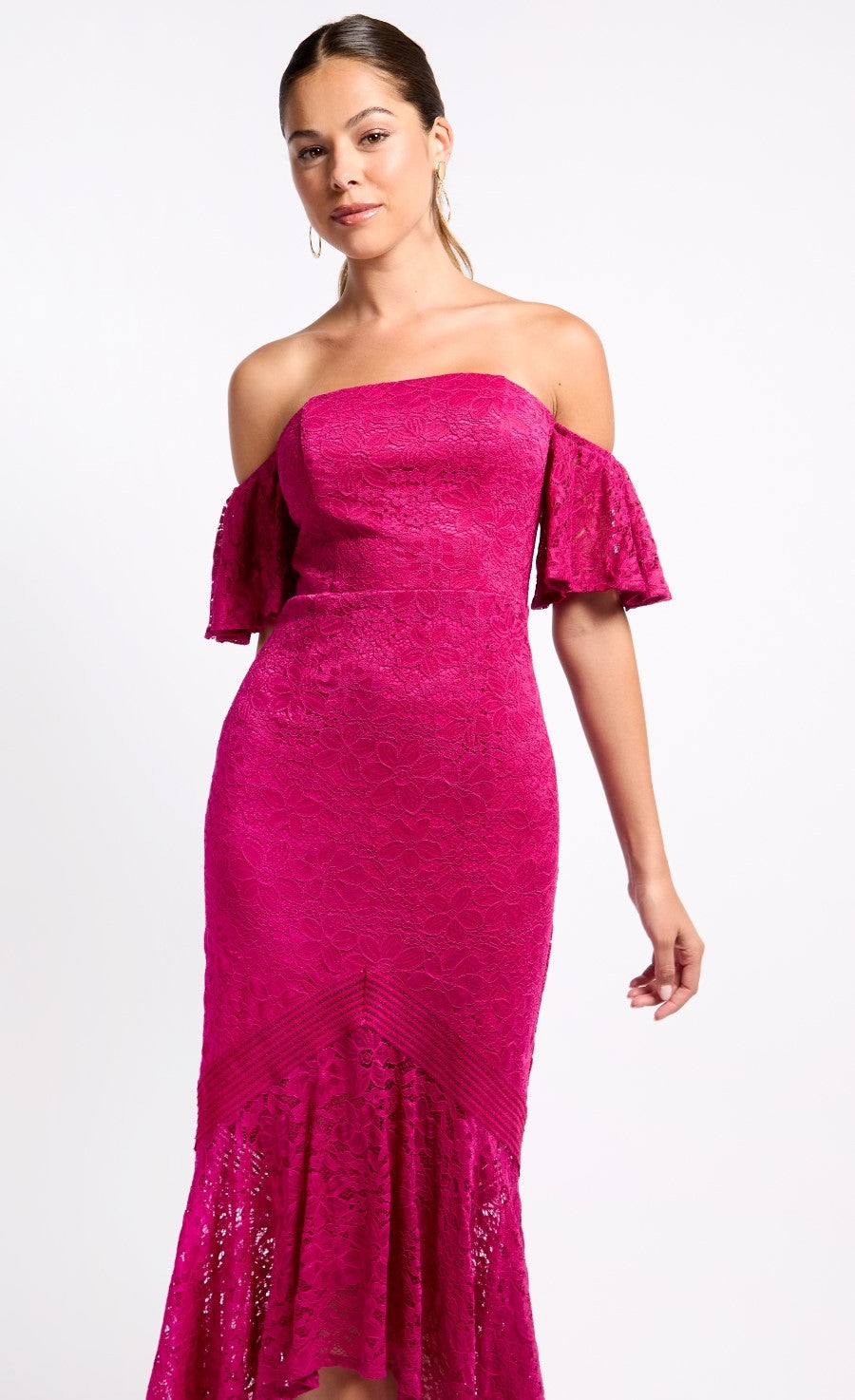 Pink Lace Fishtail Hem Maxi Dress