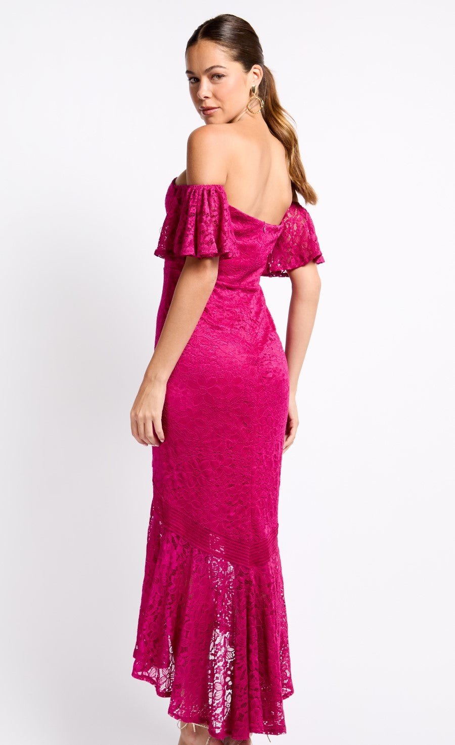 Pink Lace Fishtail Hem Maxi Dress